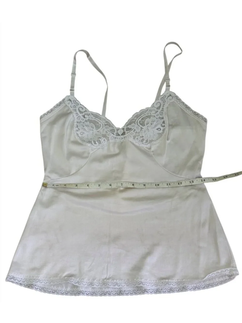 Vintage White Lace Trim Camisole Slip Top With Adjustable Straps Womens Small - Picture 10 of 16